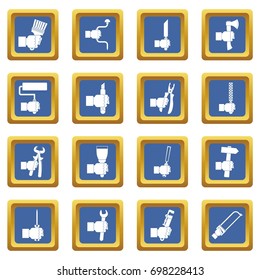 Hand tool icons set in blue color isolated vector illustration for web and any design