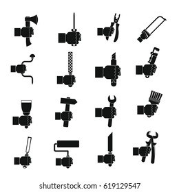 Hand tool icons set building. Simple illustration of 16 hand tool building vector icons for web
