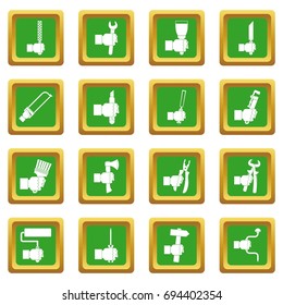 Hand tool icons set in green color isolated vector illustration for web and any design
