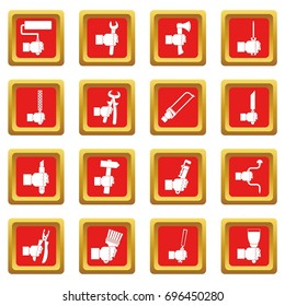 Hand tool icons set in red color isolated vector illustration for web and any design