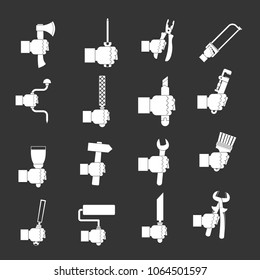 Hand tool icons set vector white isolated on grey background 