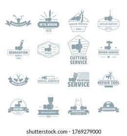 Hand tool logo icons set. Simple illustration of 16 hand tool logo vector icons for web