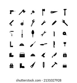 Hand tool set. Collection of equipment for repair. Saw and screwdriver, drill and level. Handyman tools. Isolated vector illustration in flat style