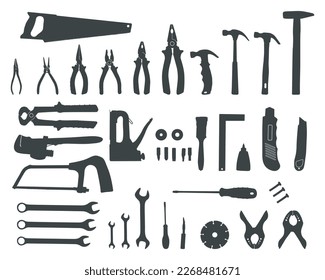 Hand tool silhouettes, Tools silhouette, Construction tools silhouette, Tools SVG svg