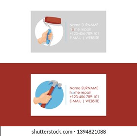 Hand tool vector business card construction handtools hammer pliers and screwdriver of toolbox illustration business-card workshop set of backdrop carpenters spanner and hand-saw background.