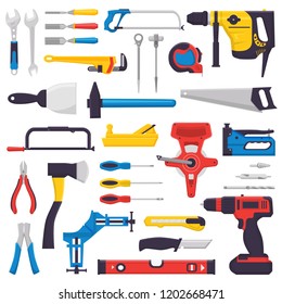 Hand tool vector construction handtools hammer pliers and screwdriver of toolbox illustration workshop set of carpenters spanner cutter and hand-saw isolated on white background