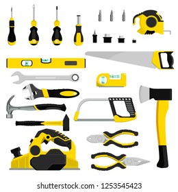 Hand tool vector construction handtools hammer pliers and screwdriver of toolbox illustration workshop industrial set of carpenters spanner and hand-saw isolated on white background