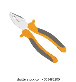 Hand tool. Vector illustration pliers with orange handle. Nippers. Worker equipment. Pliers flat icon