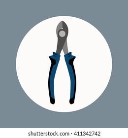 Hand tool. Vector illustration pliers with Blue handle. Nippers. Worker equipment. Pliers flat icon 