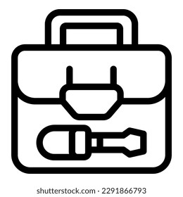 Vector de contorno de icono del cuadro de herramientas de mano. Cuadro de herramientas. Reparación de casos