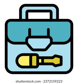 Hand toolbox icon outline vector. Tool box. Case repair color flat