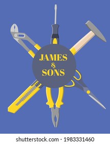 Hand Tools Behind Logo Flat Style
