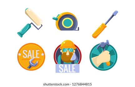 Hand tools for carpentry and home renovation, tools shop, store design elements vector Illustration isolated on a white background.