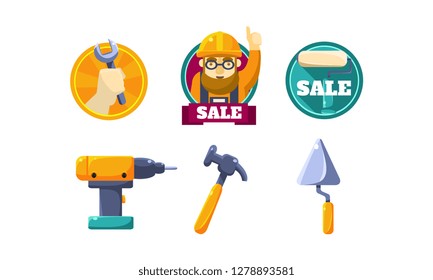 Hand tools for carpentry and home renovation, tools shop design elements vector Illustration