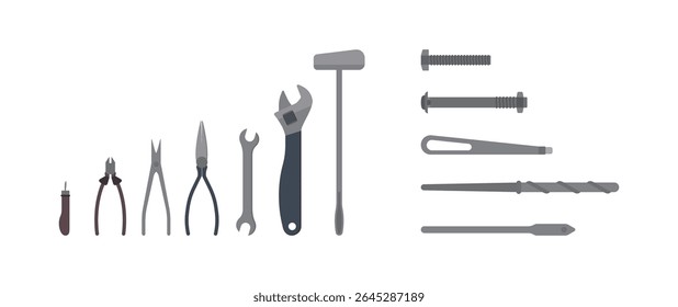 Hand Tools Collection Illustration isolated on white background