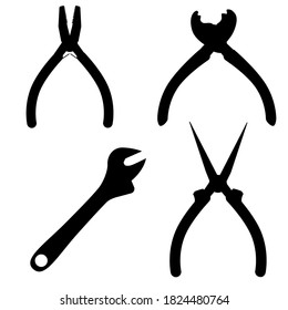 hand tools for construction and repair on a white background in the form of icons and symbols