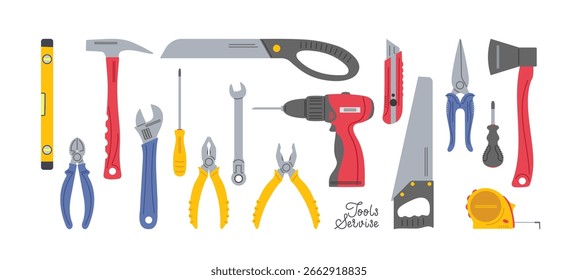 Herramientas de mano sobre fondo blanco para amantes y profesionales del bricolaje