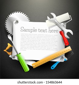 Hand tools and empty paper with place for your text - Carpentry background