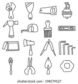 Hand Tools Equipment Icon Line Drawing