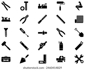 Hand Tools Glyph icon pictogram symbol visual illustration Set