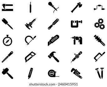 Hand Tools Glyph icon pictogram symbol visual illustration Set