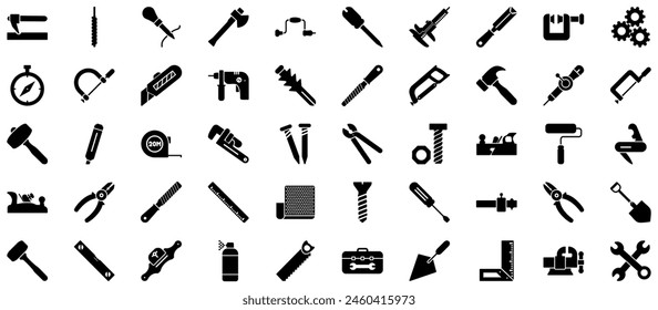 Hand Tools Glyph icon pictogram symbol visual illustration Set