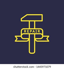 Hand tools for home renovation and construction. Linear House repair poster. Vector illustration and template.