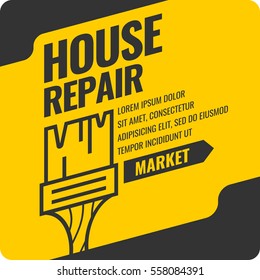 Hand Tools For Home Renovation And Construction. Vintage House Repair Poster. Vector Illustration And Template.