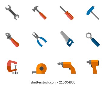 Hand tools icon series in flat colors style.