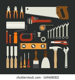 Hand tools icon set , flat design , eps10 vector format