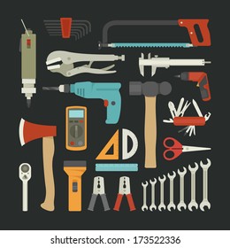 Hand tools icon set , flat design , eps10 vector format