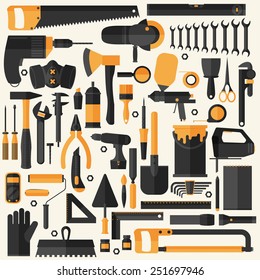 Hand tools icon set , flat design , eps10 vector format