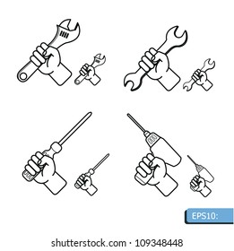 Hand tools icon set vector white background