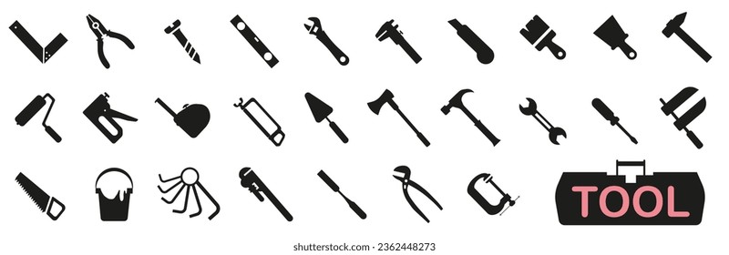 Hand tools icons. Vector set of tools. Hand tools in icons. EPS 10.