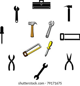 hand tools illustrations and symbols set