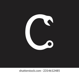 Herramientas manuales Logo de la letra C. icono de la carta del día laboral. icono del logotipo de herramientas de construcción. Logo de Hammer