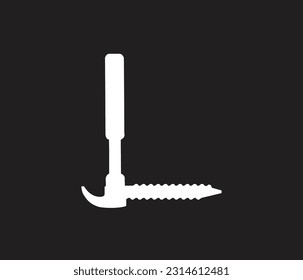Herramientas manuales Logo de la letra L. icono de la carta del día laboral. icono del logotipo de herramientas de construcción. Logo de Hammer