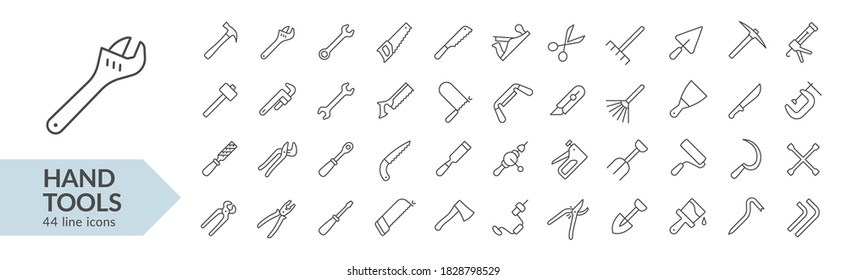 Hand tools line icon set. Isolated signs on white background. Vector illustration. Collection