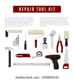 Herramientas manuales para reparación. Colección de imágenes vectoriales realistas.