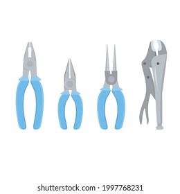 Hand tools for repair, construction and maintenance. Different types of pliers. Vector illustration. 