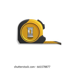 Hand tools for repair and construction. Realistic tape measure isolated on white background. Vector illustration.