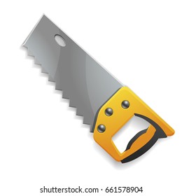 Hand tools for repair and construction. Realistic saw isolated on white background. Vector illustration.