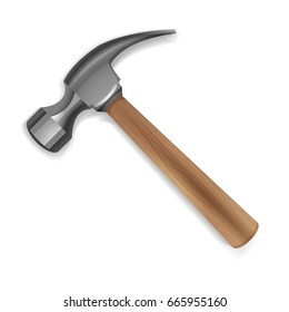 Hand tools for repair and construction. Realistic hammer isolated on white background. Vector illustration.