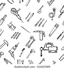 Hand tools for repair. Do it yourself. The background drawn manually.