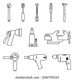 Hand tools for repair and maintenance. Vector thin line 