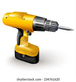 Hand tools series. Electric drill, isolated on a white background. Vector illustration