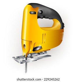 Hand tools series. Electric saw, isolated on a white background. Vector illustration