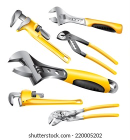 Hand tools series. Set of adjustable wrenches, isolated on a white background. Vector illustration