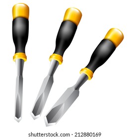 Hand tools series. Set of chisels, isolated on a white background. Vector illustration