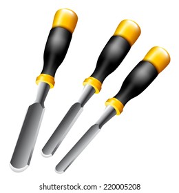 Hand tools series. Set of chisels, isolated on a white background. Vector illustration